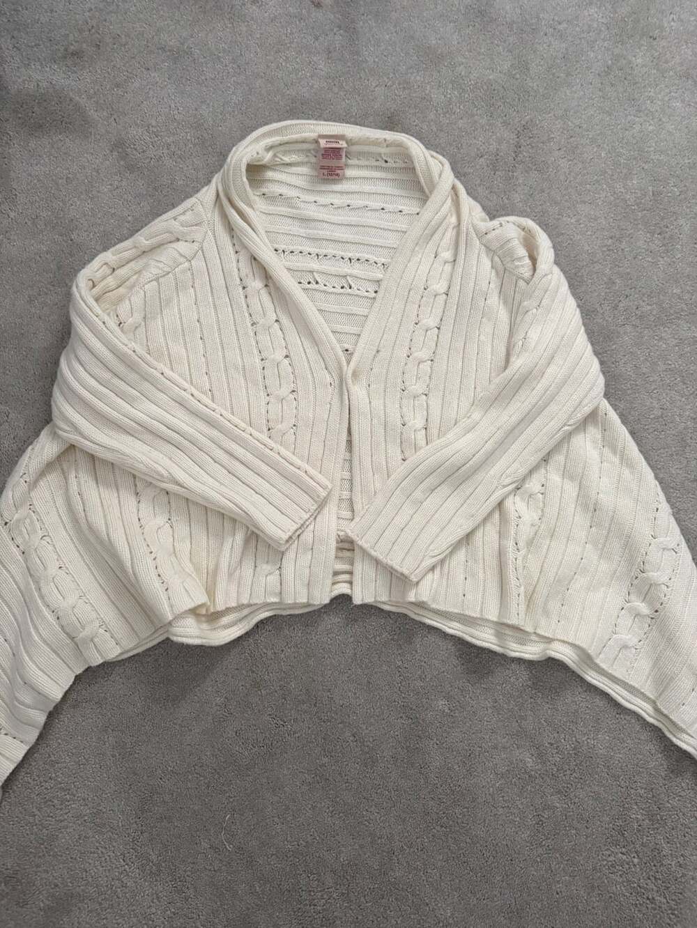 Faded Glory Cardigan Size L (12/14) White Cable Knit Open Front